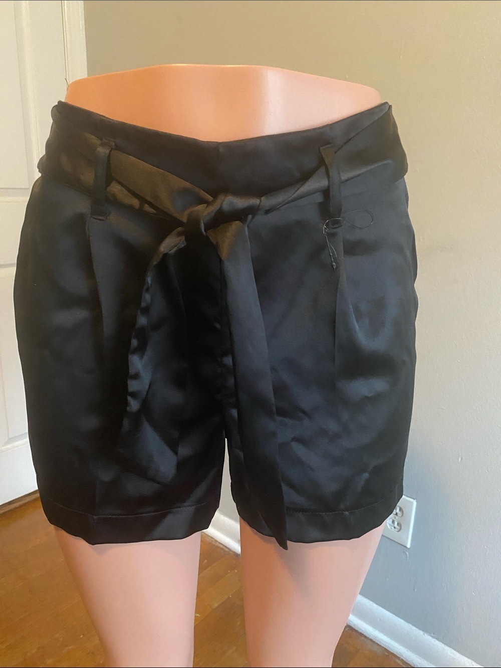 like an angel Black Satin Tie-Waist Bermuda Shorts